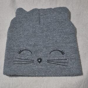 Justice Girls Metallic Kitty Cat Face Ears Beanie Knit Winter Hat